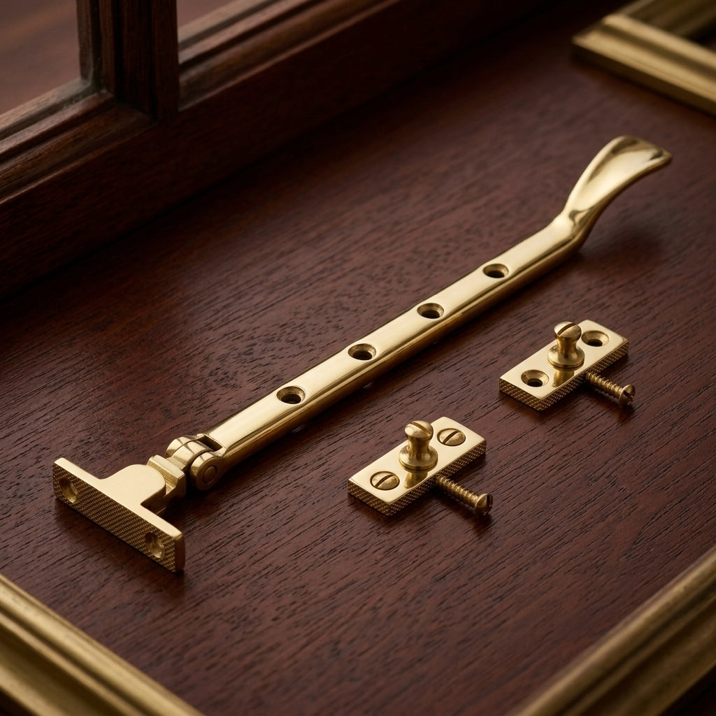 Brass Casement Window Stay & Pin Set