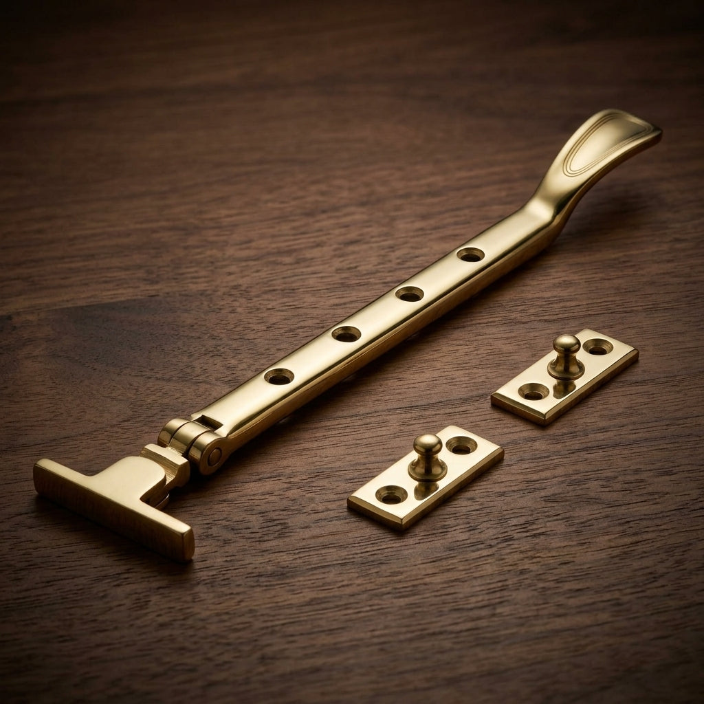 Brass Casement Window Stay & Pin Set