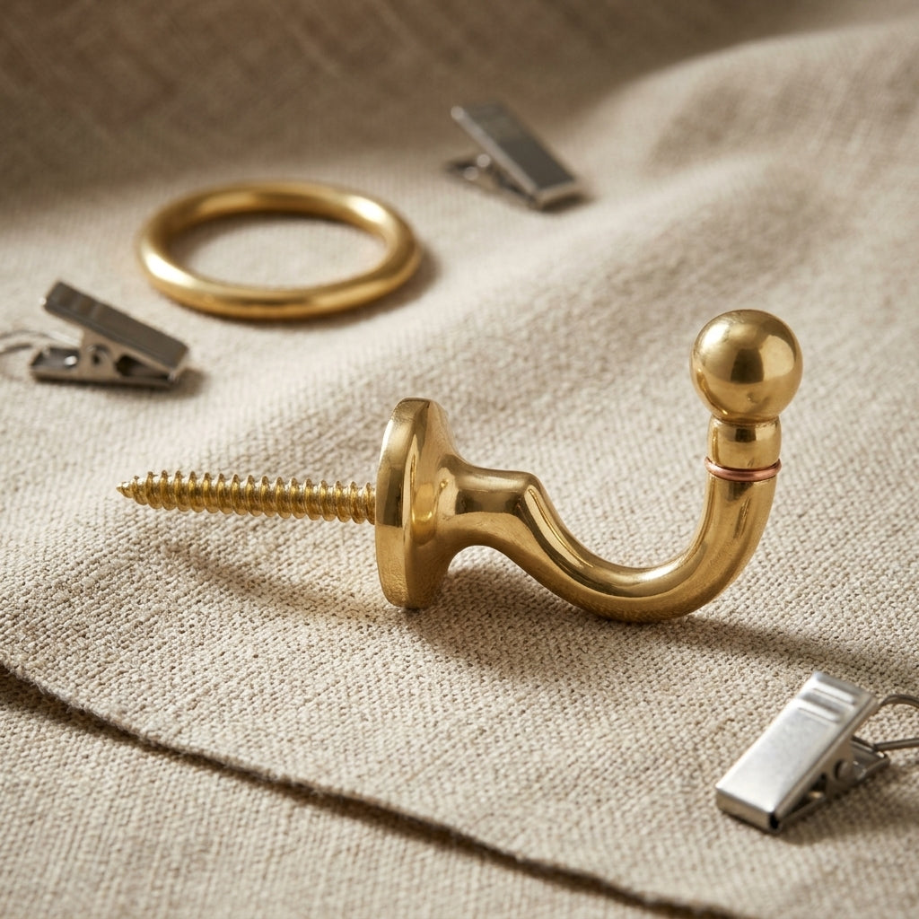 Brass Curtain Tie-Back Hook Pair