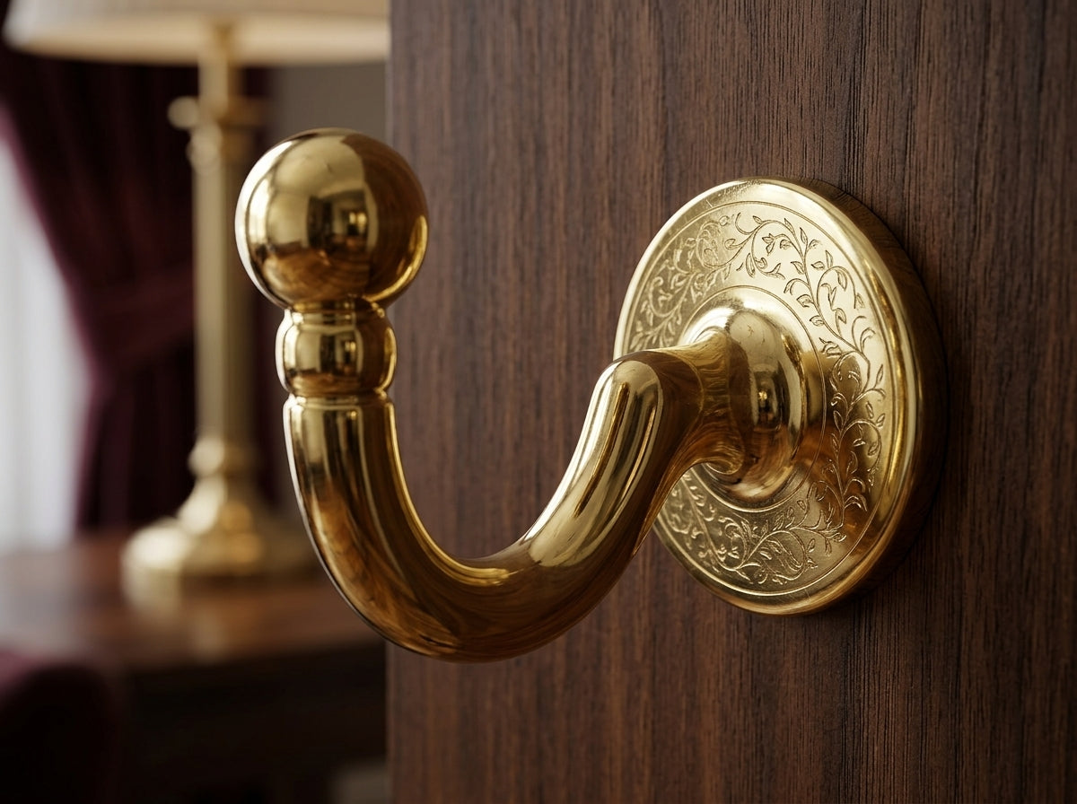 Brass Curtain Tie-Back Hook Pair